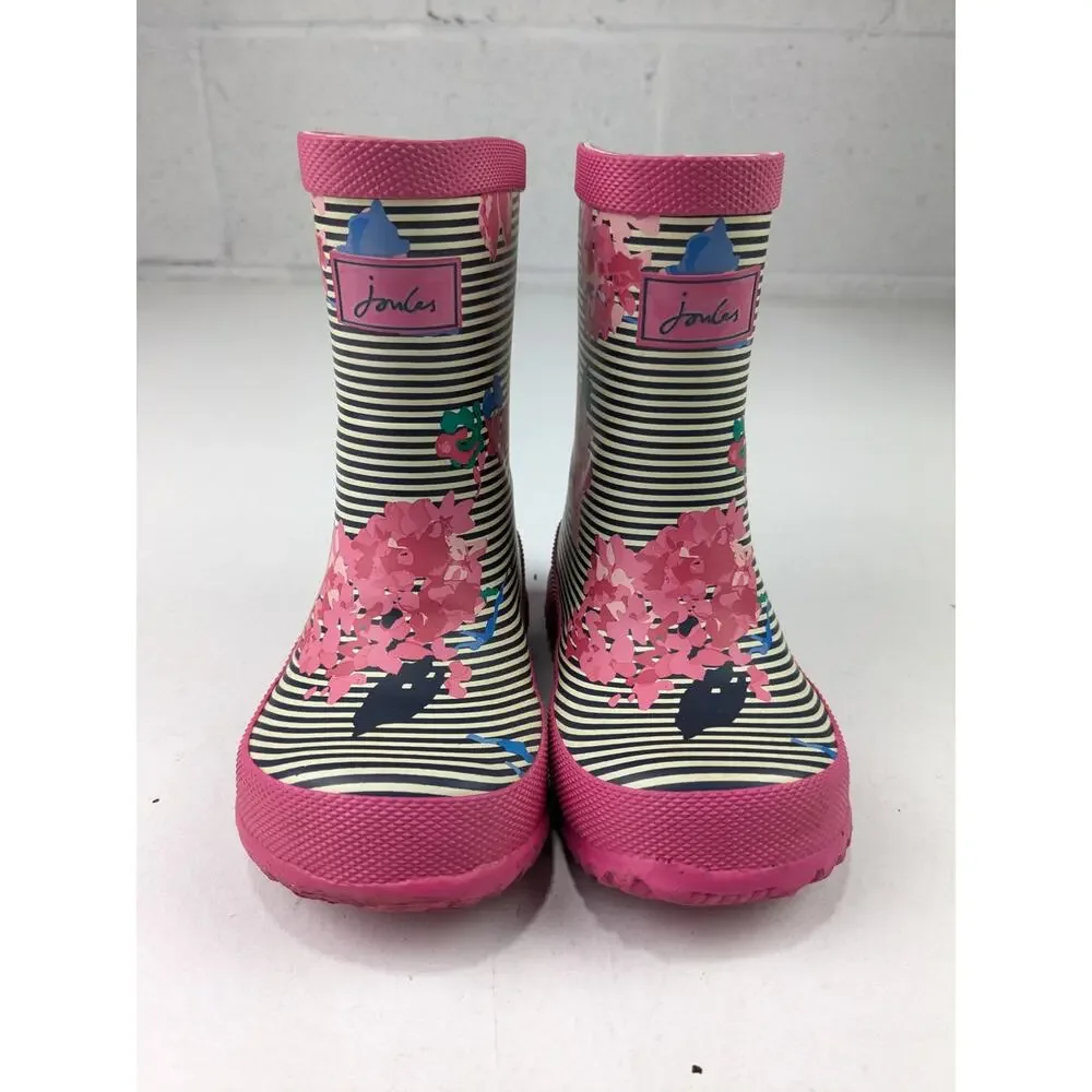 Joules Pink & Navy Floral Stripe Rain Boots Toddler UK 6 US 7